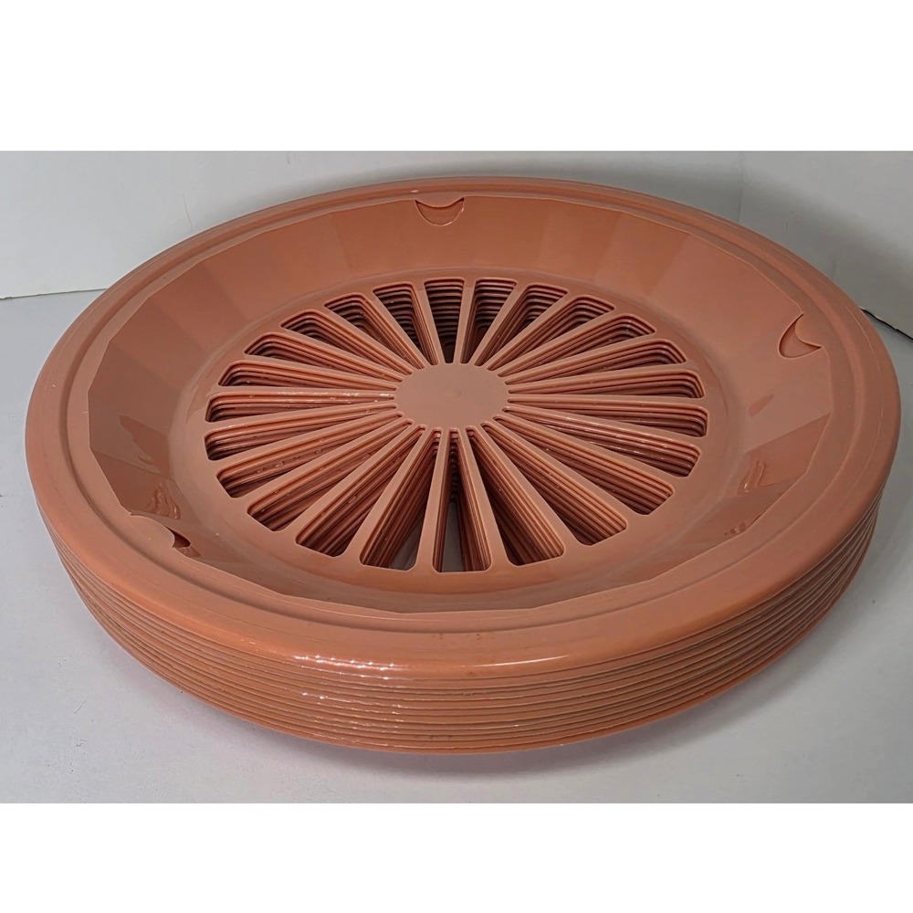 PackerWare Plastic Paper Plate Holders Set of 12 Peachy Pink Sunburst VTG USA